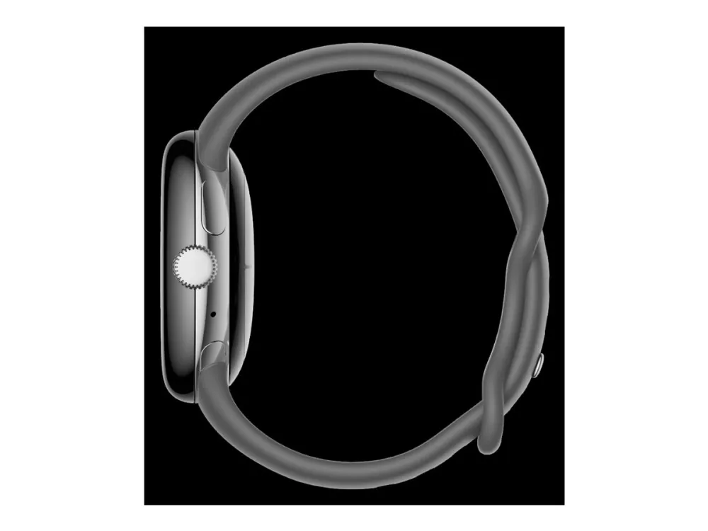 Google Pixel Watch - 41 mm - poleret sølv - smart ur med aktivt bånd - fluoroelastomer - trækul - båndstørrelse: L - 32 GB - Wi-Fi, LTE, NFC, Bluetooth - 4G - 36 g