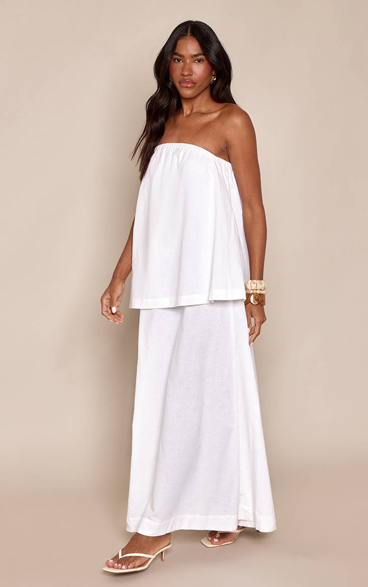Blanc Robe Maxi Bandeau À Volants Effet Lin