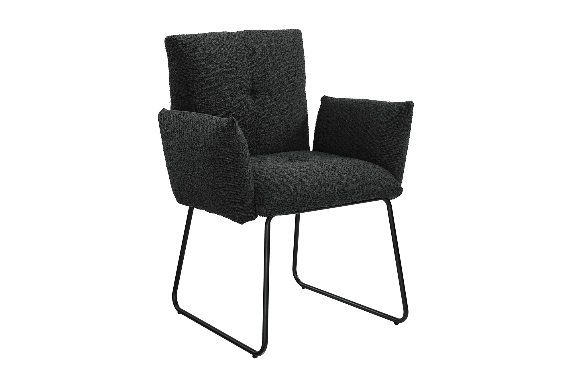 Armlehnstuhl Bouclé Stoff Anthrazit Esszimmerstuhl Wohnzimmer Küche Stuhl