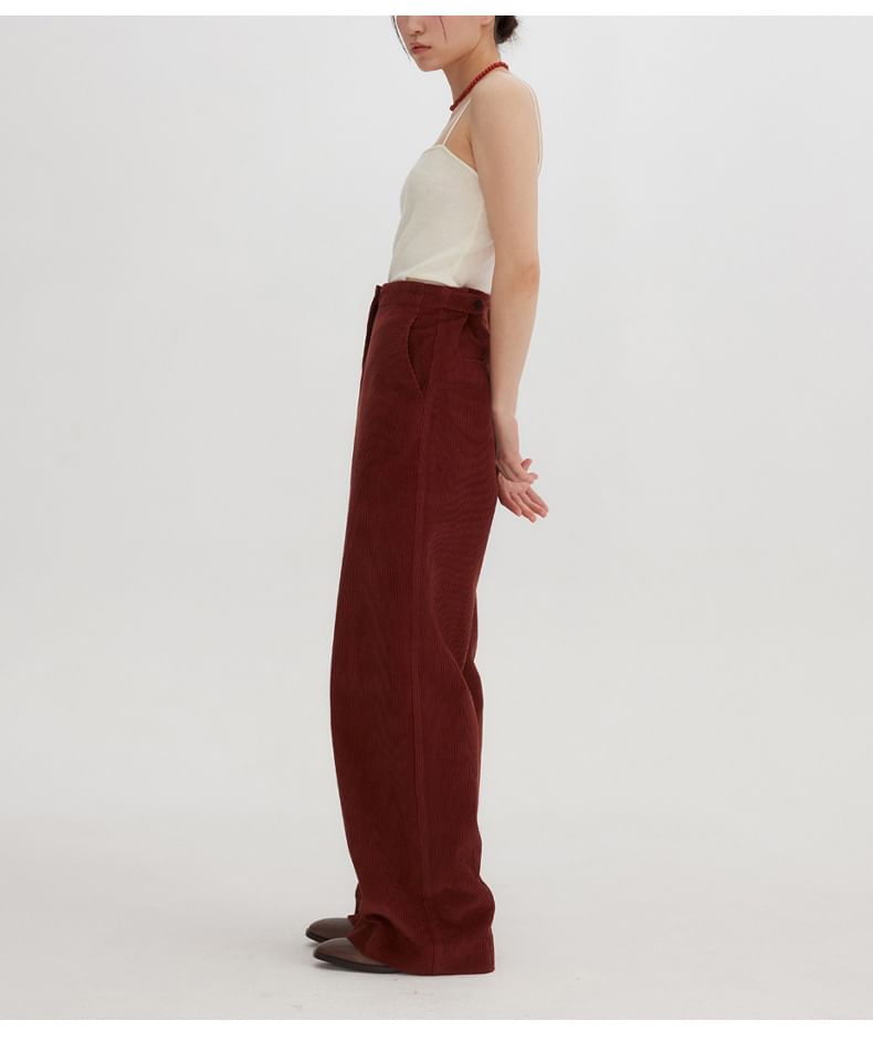 lolliert - Hoge taille effen corduroy wijde broek