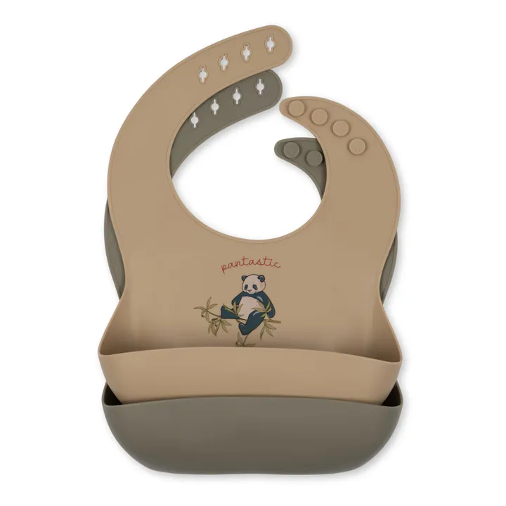 Konges Sløjd Bavoirs en silicone Panda - Set de 2 | Beige