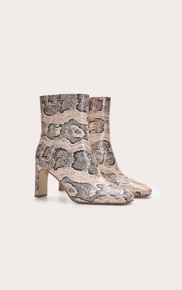 Naturel Bottines À Talon Bloc Fin Effet Croco En Synthétique
