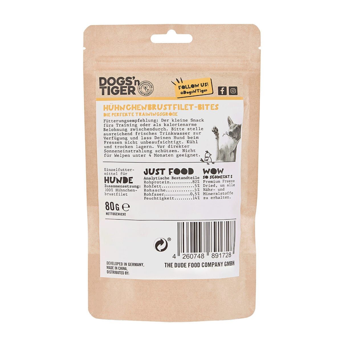 Dogs'n Tiger Fatzke Hunde Snacks, Fatzke, Leckerlies, 99% gefriergetrocknetes Hühnchenbrustfilet