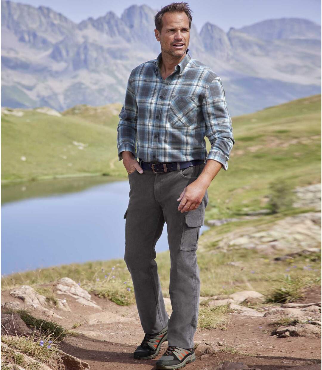 Pantalon Velours Cargo Stretch Confort Gris