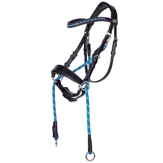 Bitloos Hoofdstel QHP Thunderbolt Zwart-blauw