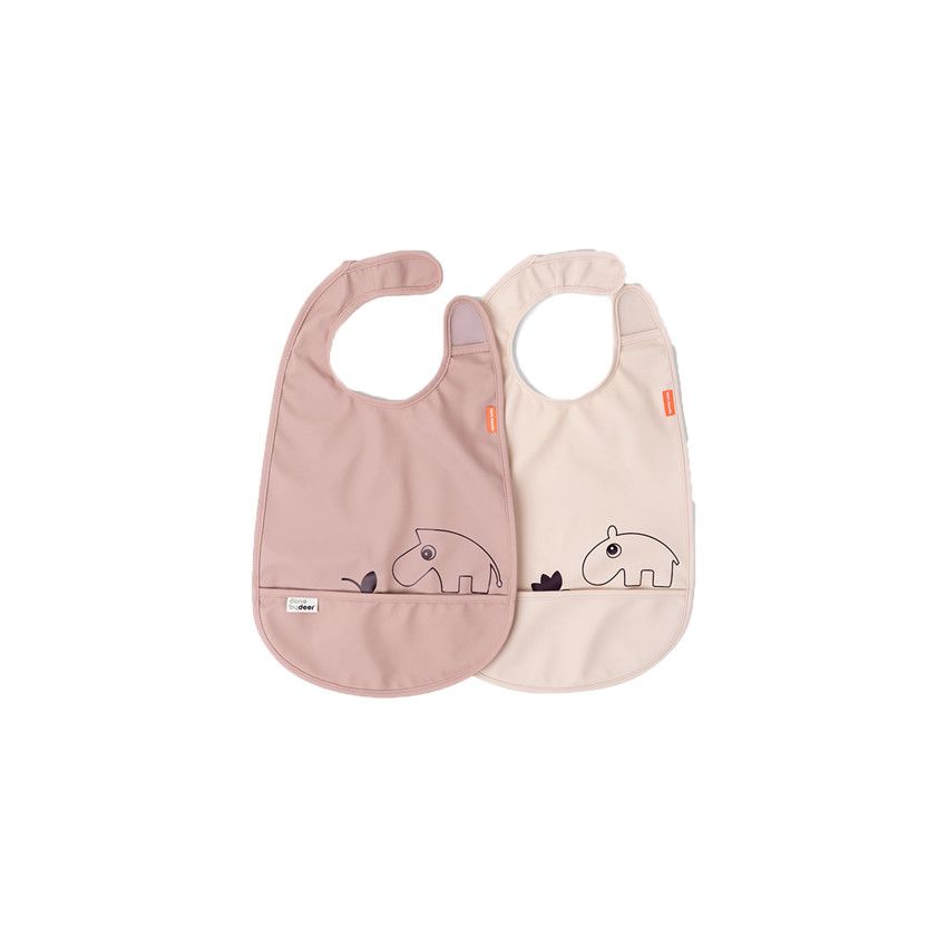 Lot de 2 bavoirs en velcro Deer Friends - Rose - Ecru