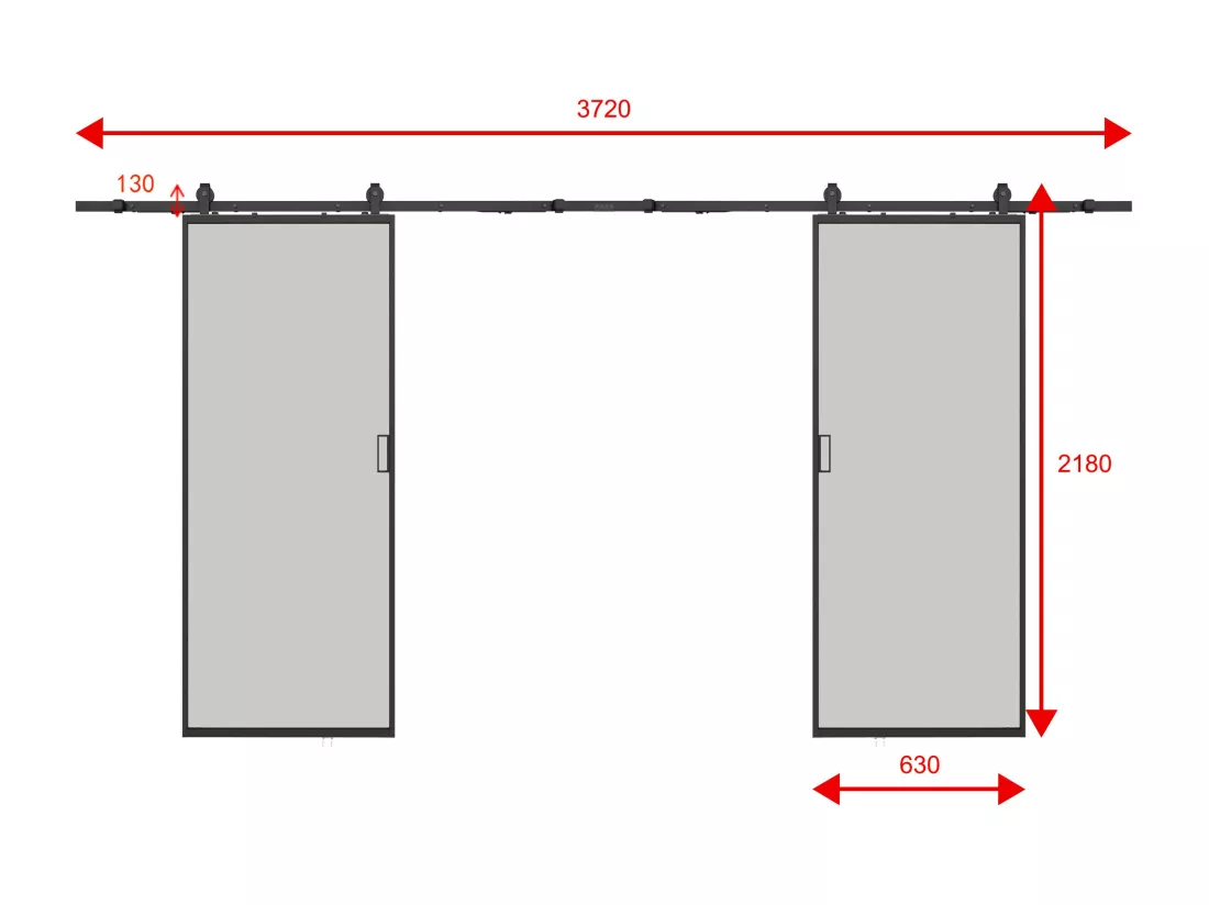 Porte coulissante double avec système en applique - aluminium et verre trempé dépoli - 2 x H205 x L63 cm - LINCI II