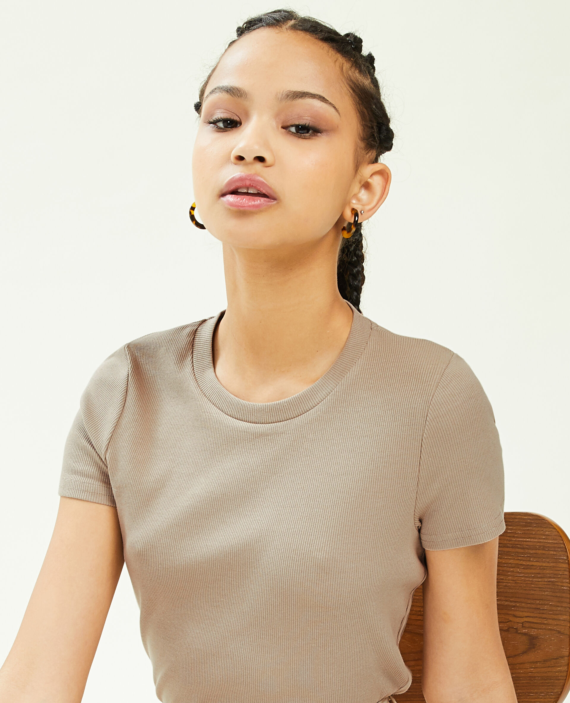 Top maille côtelée - Taupe