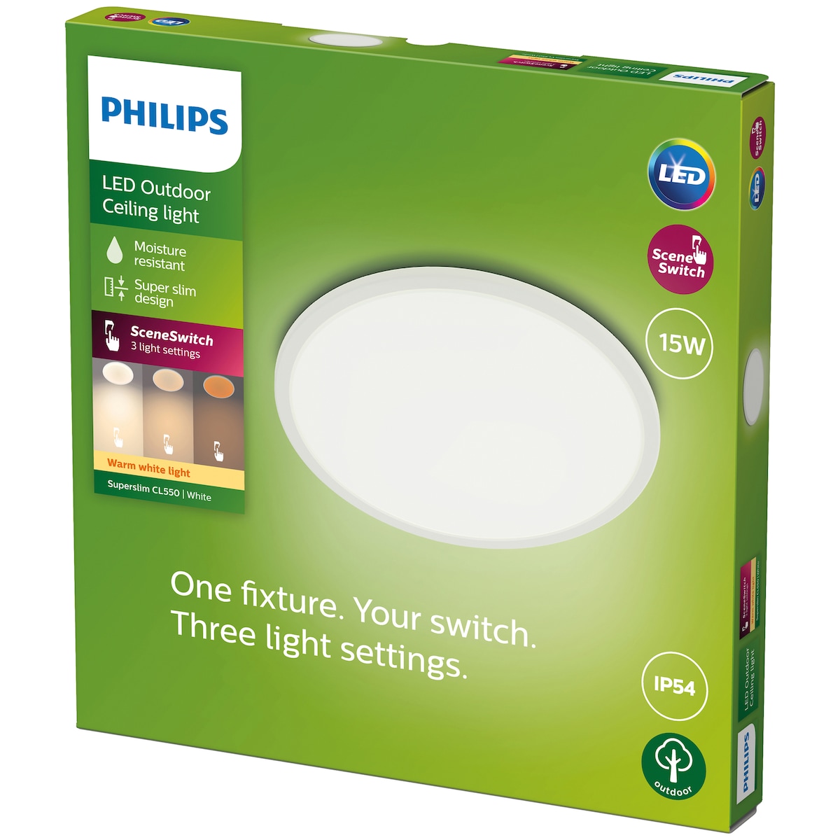 Philips SuperSlim utendørs taklampe 15W