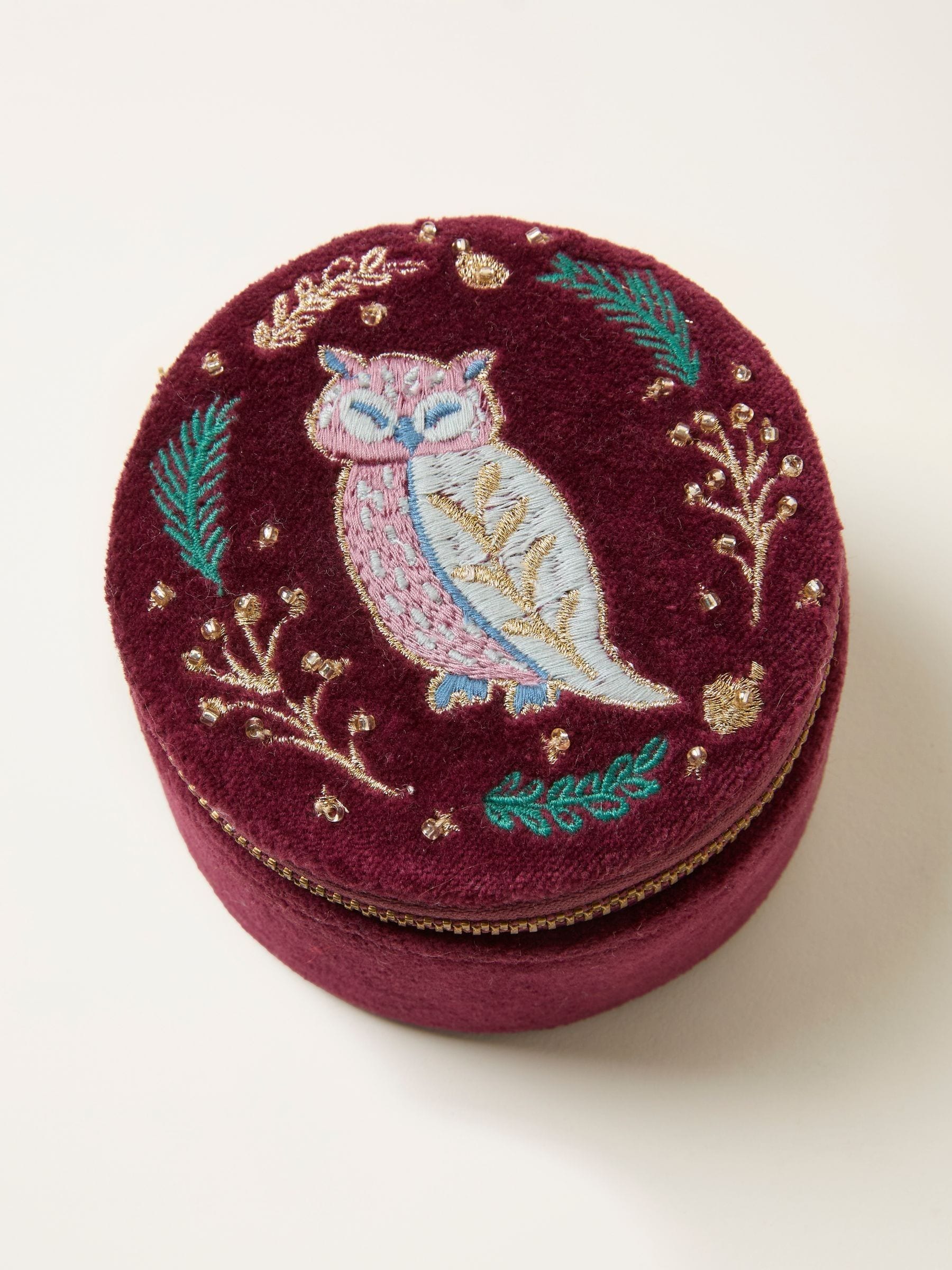 FatFace Owl Embroidered Travel Jewellery Box