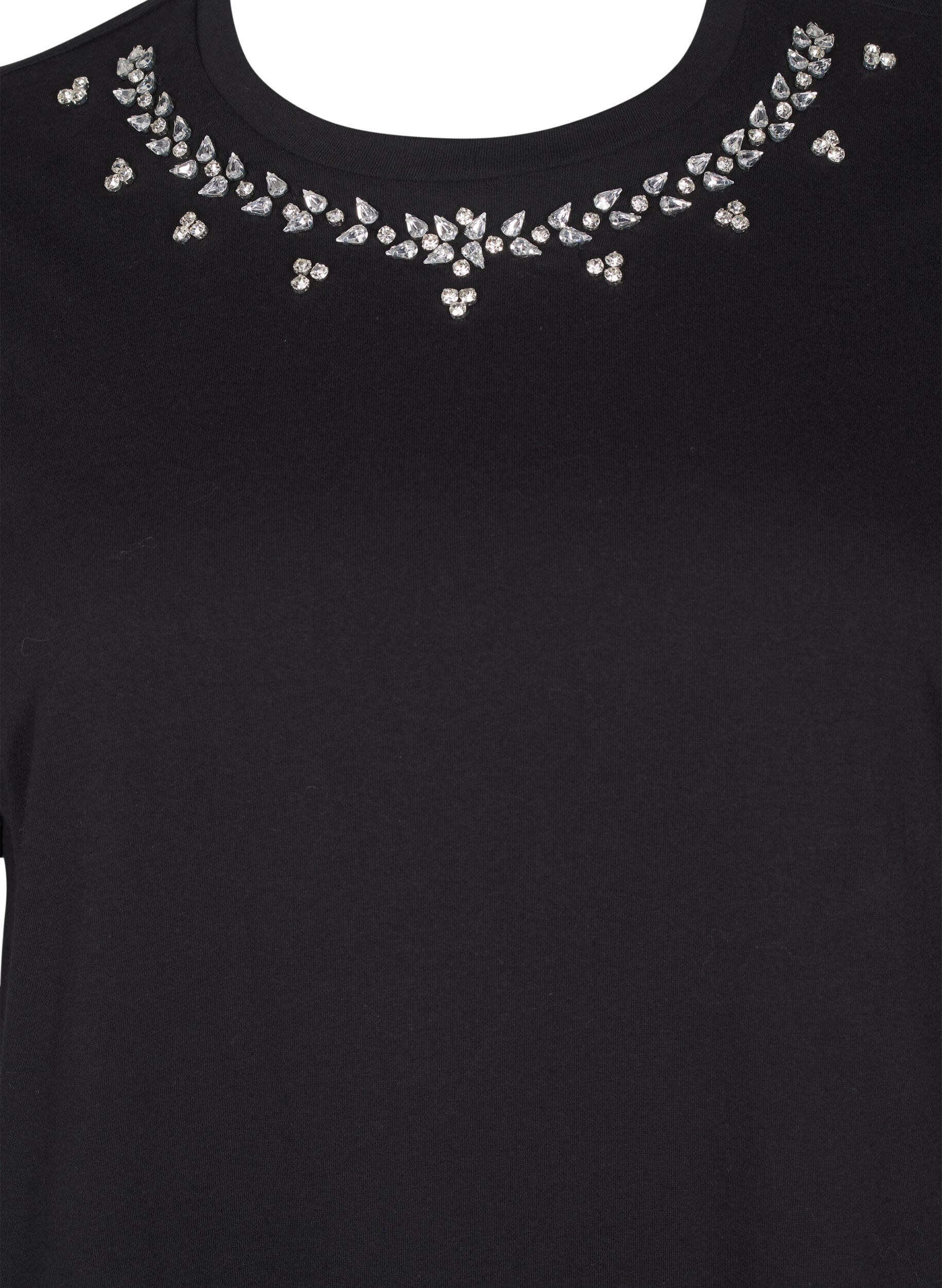 T-shirt med rund hals og rhinsten