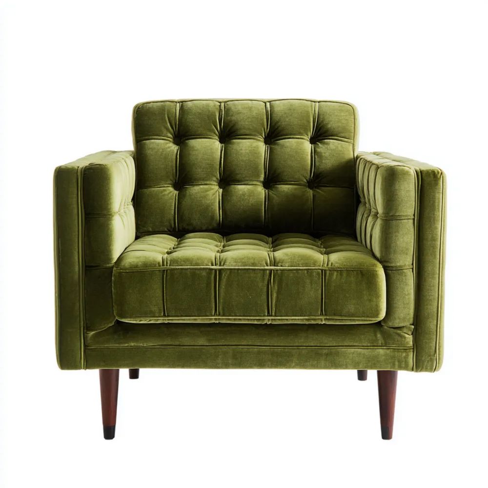 Sessel Samtgepolstert 80x80x70 cm – Olivgrün – Retro-Design