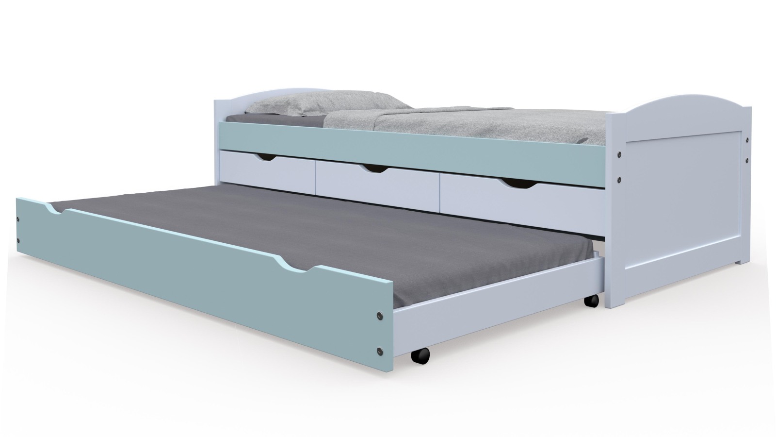 Funktionsbett PRATI - Salbei Pastello - Massivholz - 2x 90x200 cm