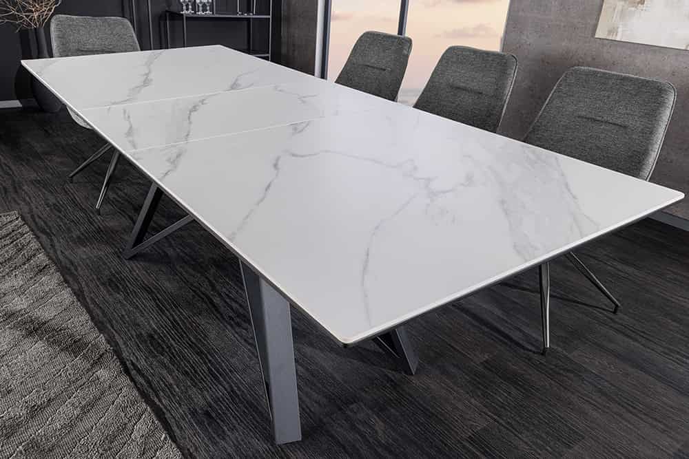 Ausziehbarer Esstisch ATLAS 160-200cm weiß Keramik schwarz Metall