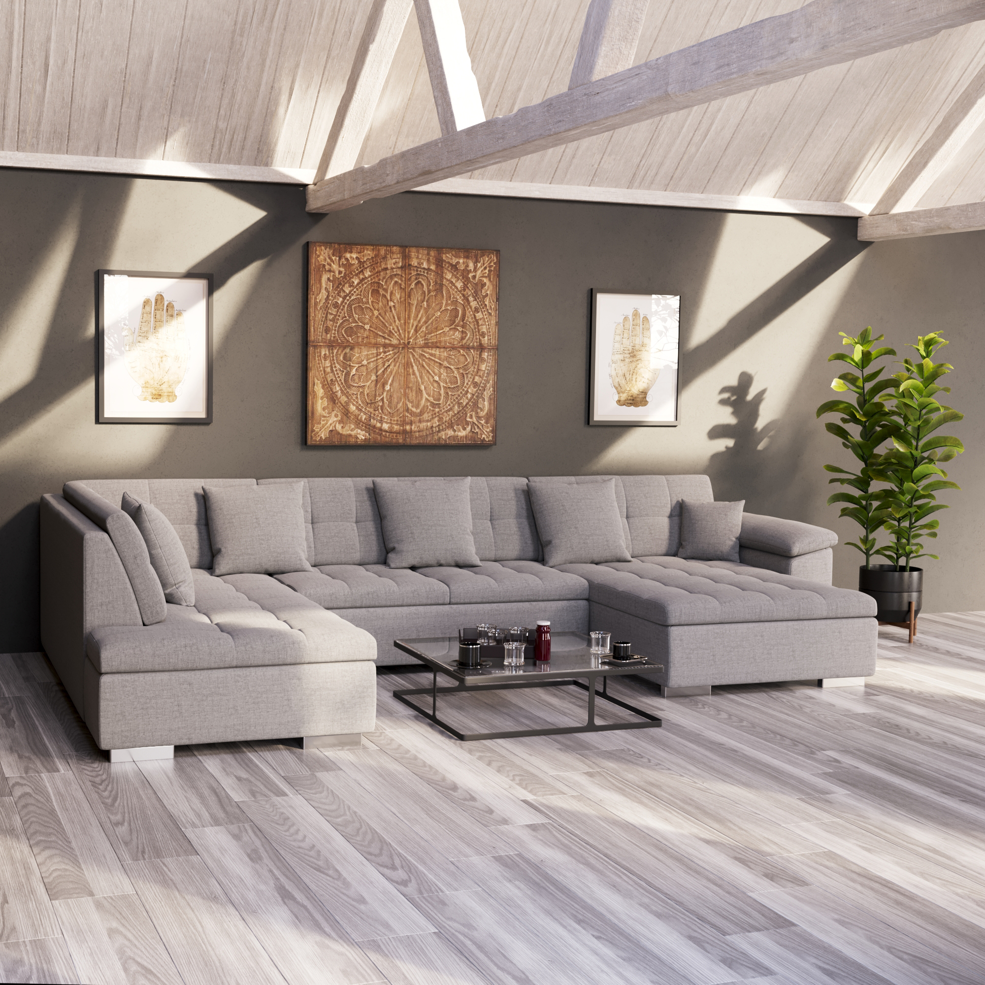 Ecksofa ARIA rechts grau