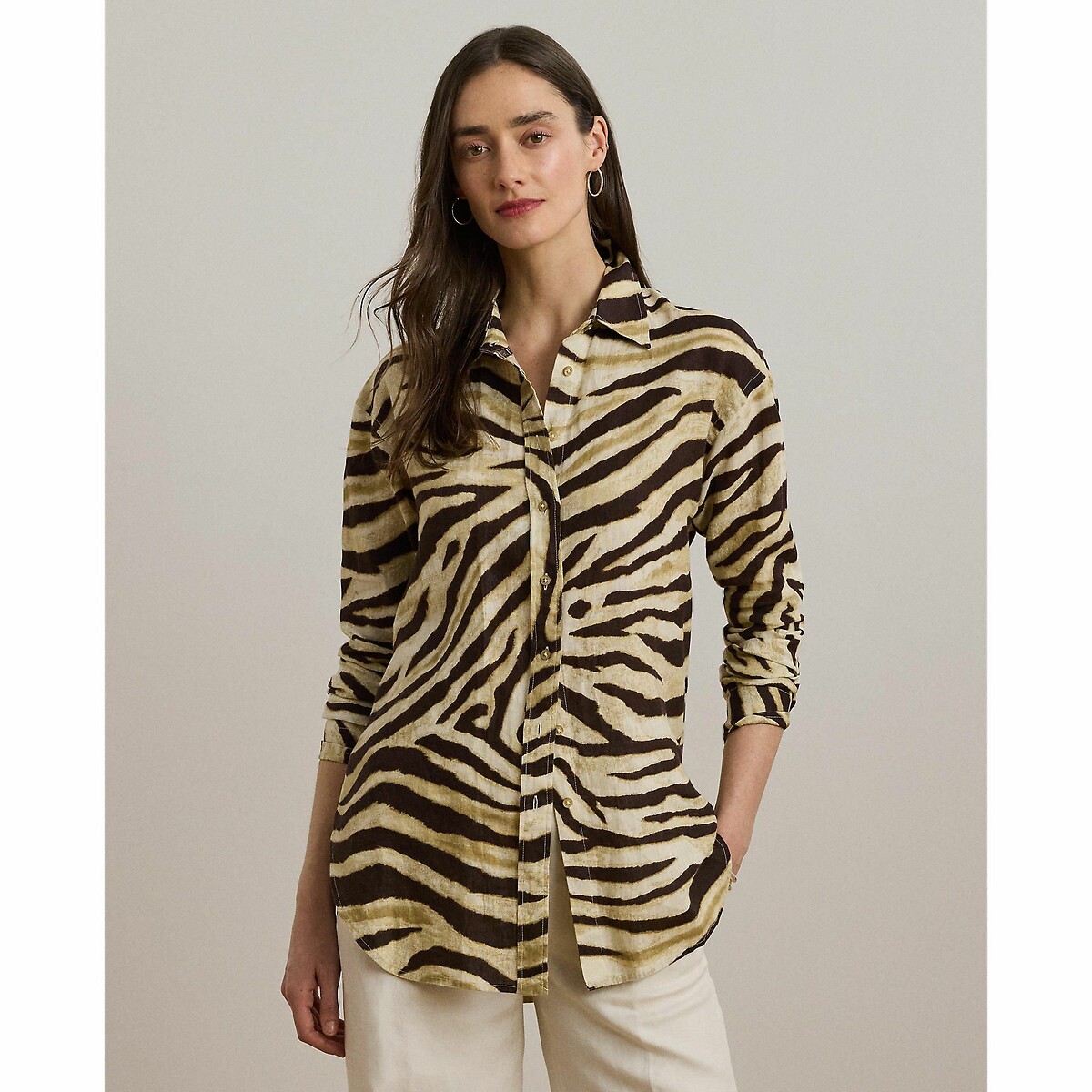 LAUREN RALPH LAUREN<br>Camisa de linho de manga comprida