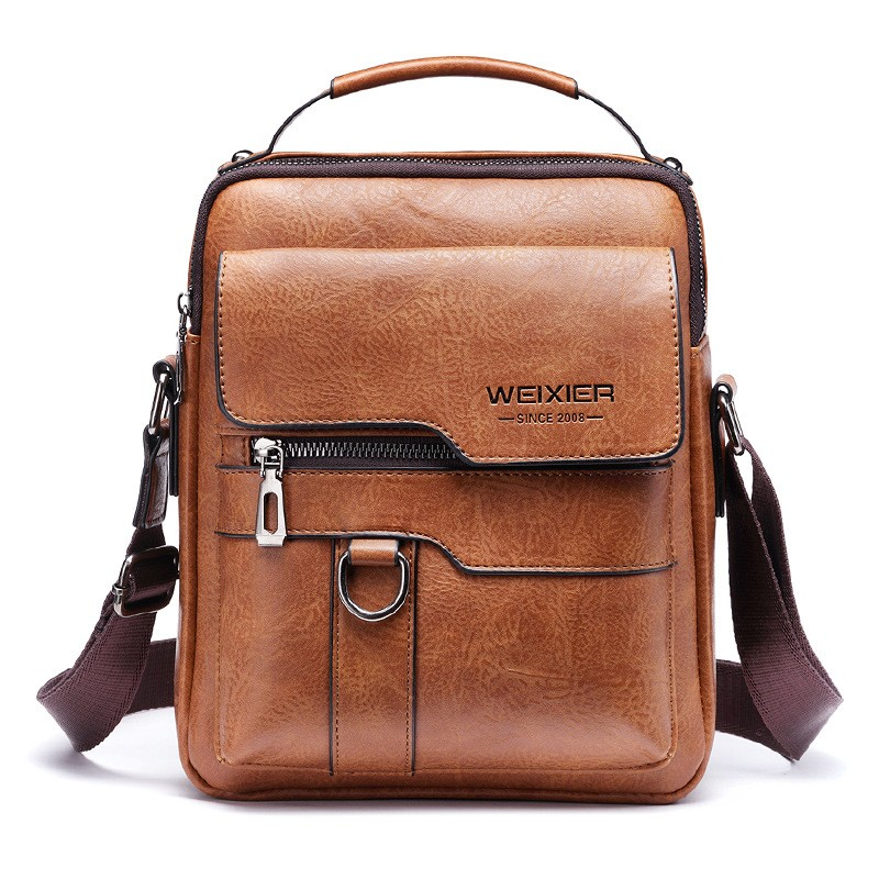 (20x25cm) Herren Leder Schultertasche Fashion Crossbody Business Bag - Hellbraun