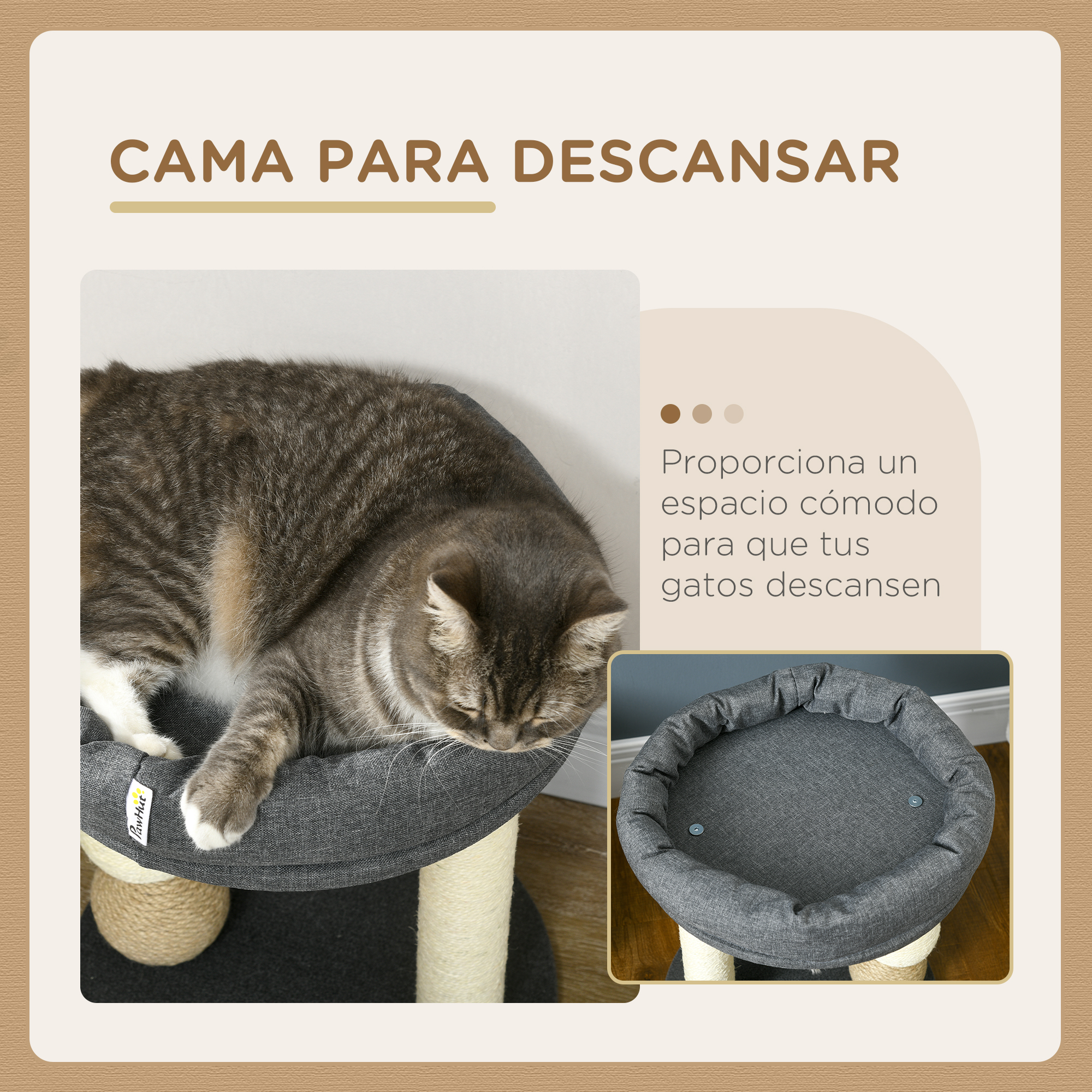 Arranhador PawHut para Gatos Pequenos, Torre para Gatos, Centro de Atividades para Gatinhos com Ninho, 4 Bolas e Poste de Sisal, Capacidade de Carga de 15 kg, Ø40x48 cm, Cinza e Bege