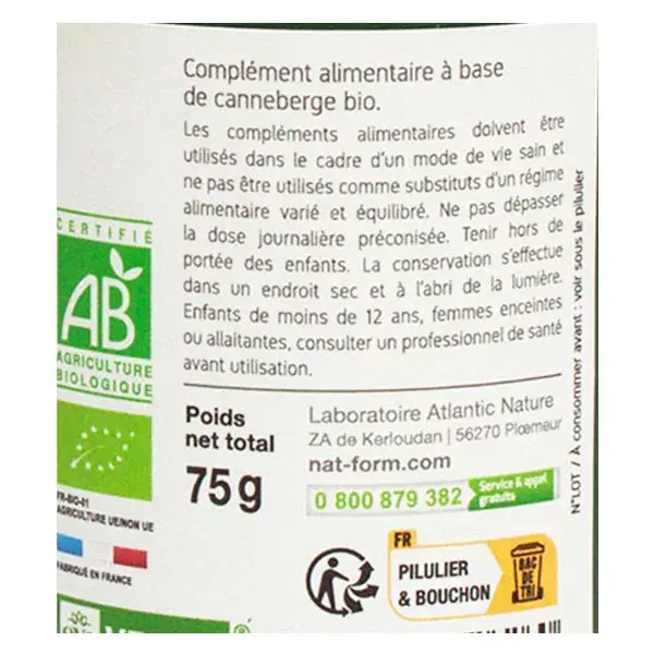 Nat & Form Bio Canneberge 200 gélules végétales