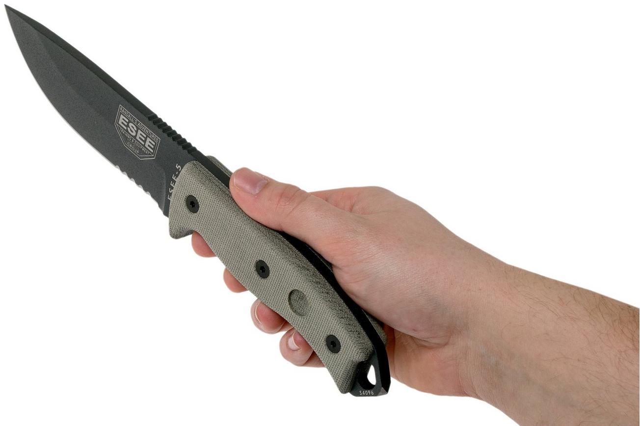 ESEE Model 5 Tactical Gunsmoke, desert tan handle 5S-TG met kydex schede   riemclip