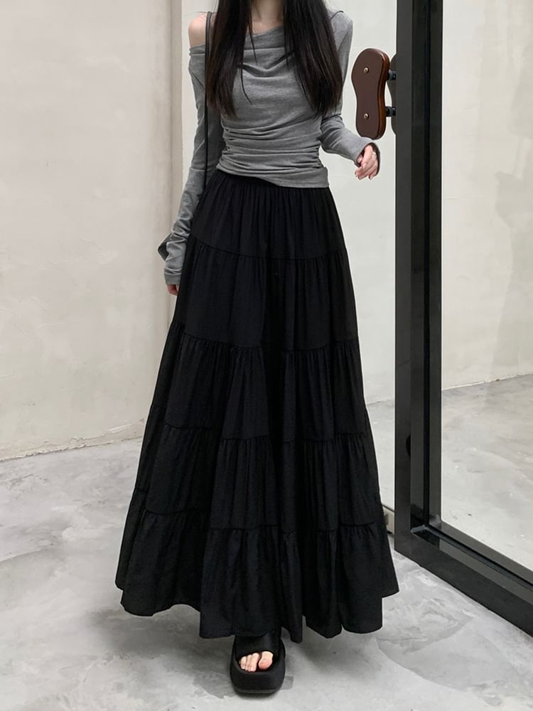 Miss Kekeli - Effen A-lijn rok met elastische taille en lagen