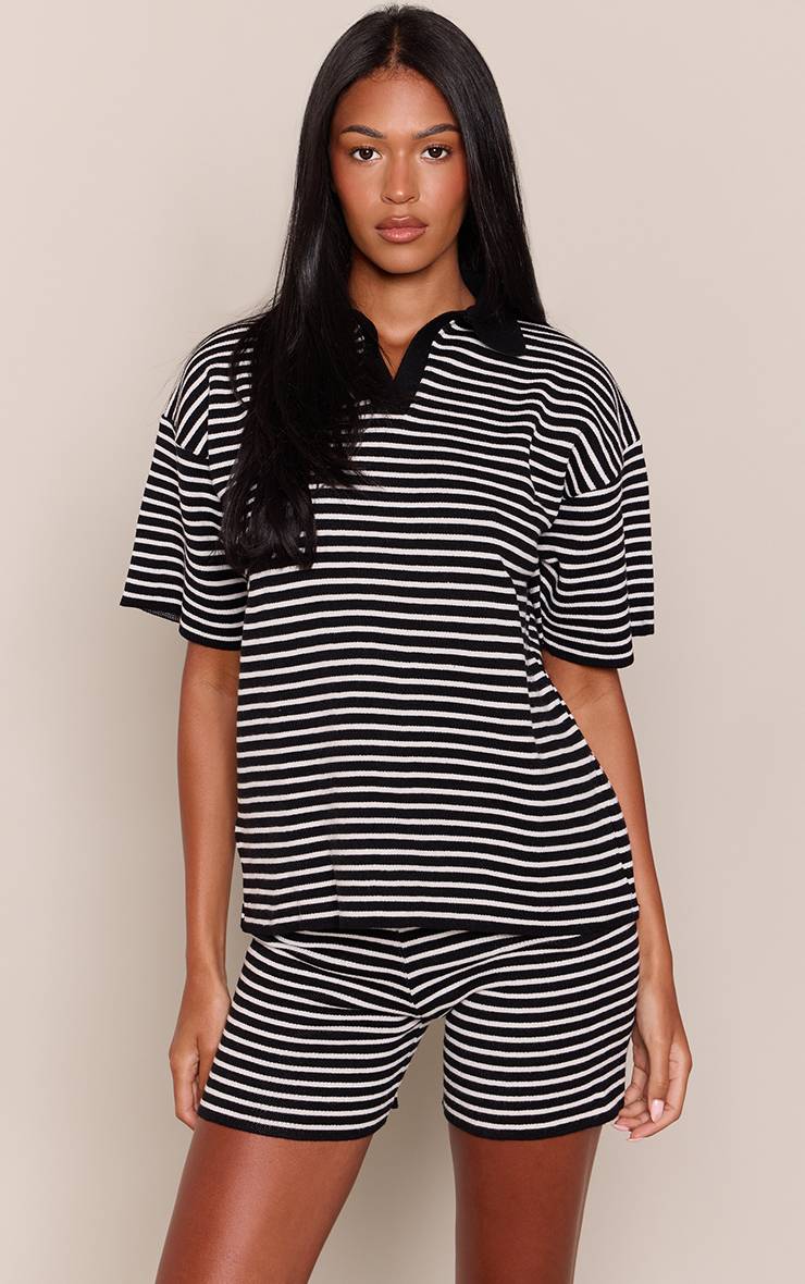 Noir Short Ajusté En Maille Rayée Tall