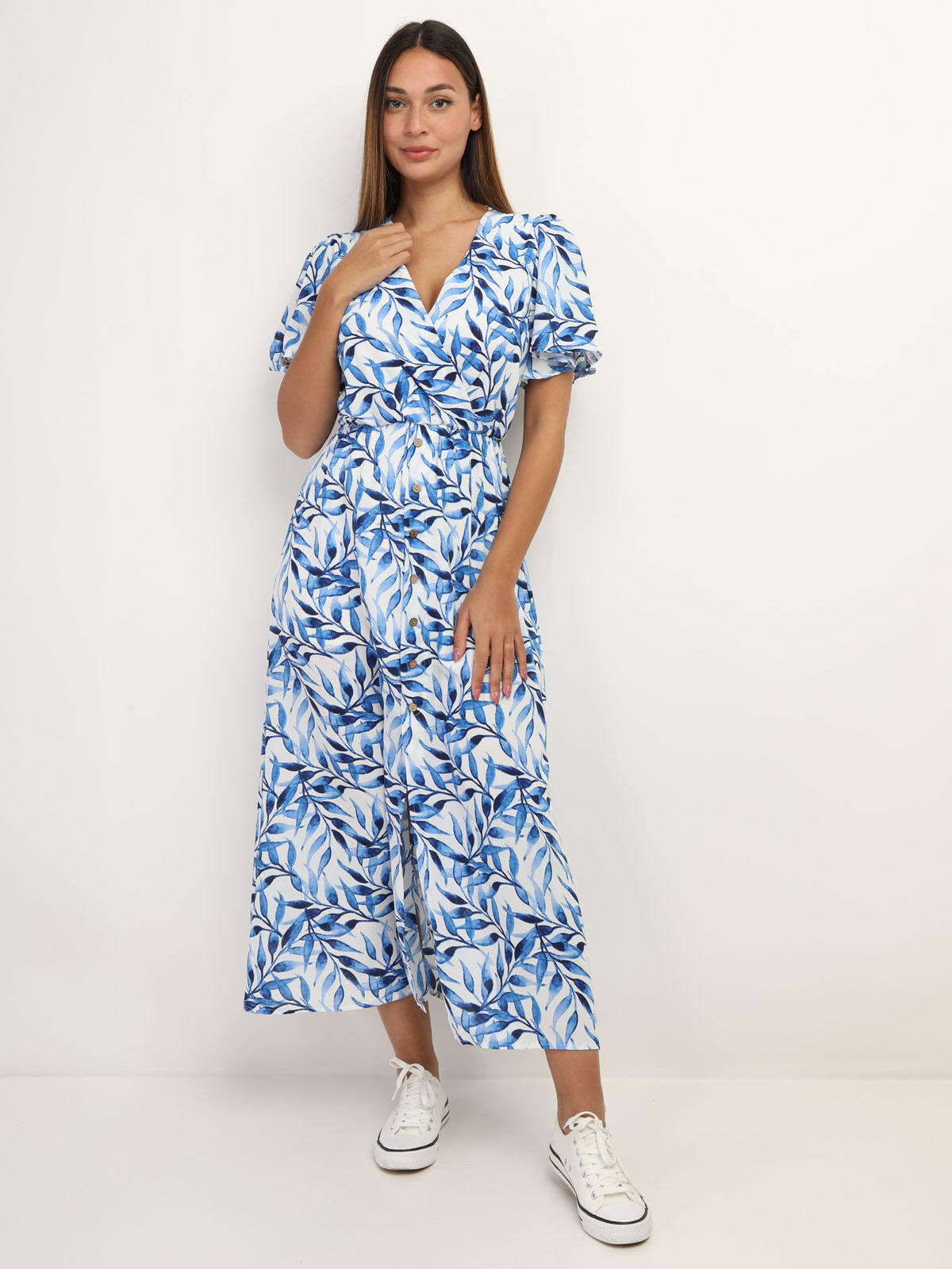 Robe cache cœur à motif feuilles- Bleu