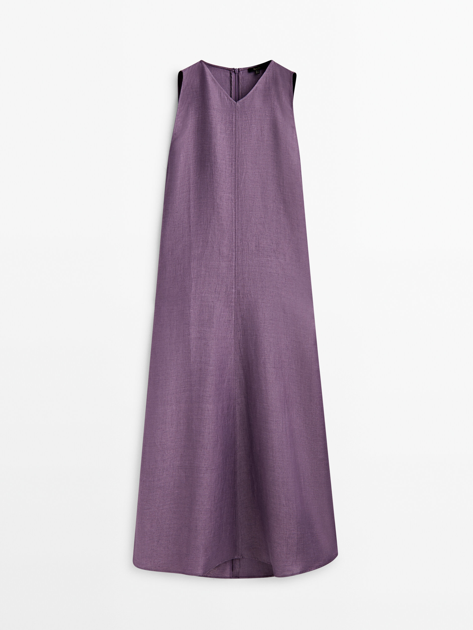 Vestido de linho misto com gola pontiaguda - ROXO