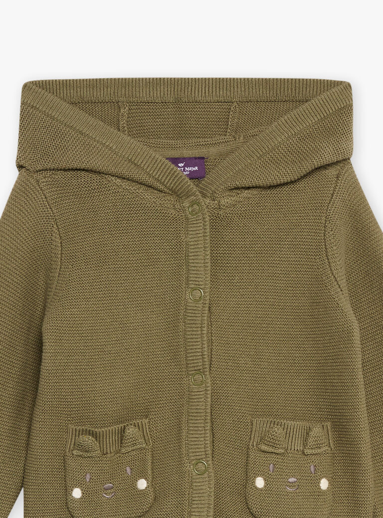 Gilet à capuche kaki en tricot