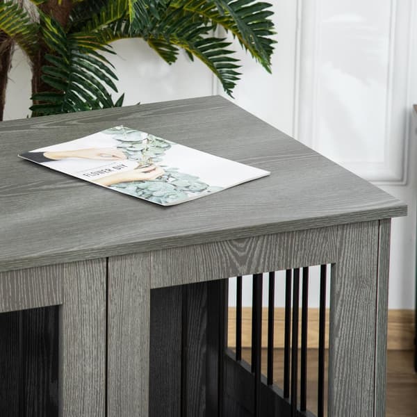 Hundebur til hjemmet, hundebur, innendørs hundekennel med lås, magnetisk dør, hundehus med vindu, hundeboks for små og mellomstore hunder, grå, 85 x 5