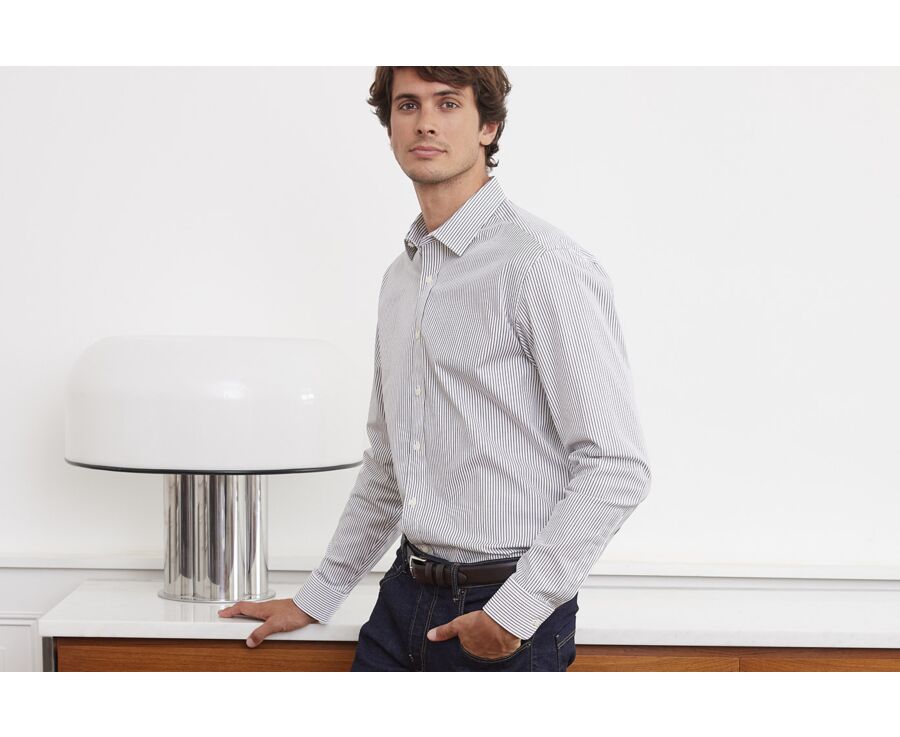 Chemise homme blanche à rayures noires - GEOFFROY