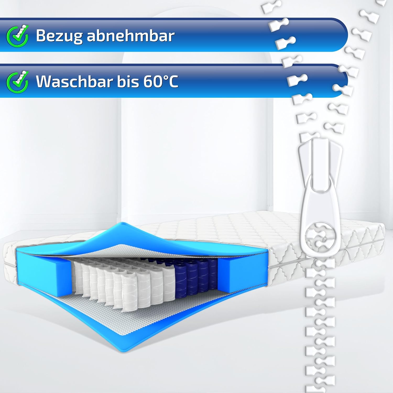 Matratzen Perfekt Taschenfederkern Matratze Köln 140x200 cm H3 mittelfest 7 Zonen 20 cm hoch orthopädisch waschbarer Bezug 60°C allergikerfreundlich