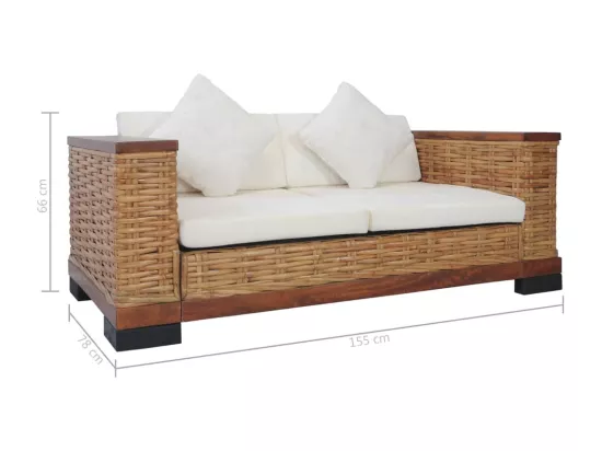 Ensemble de canapés 2 pcs avec coussins Marron Rotin naturel