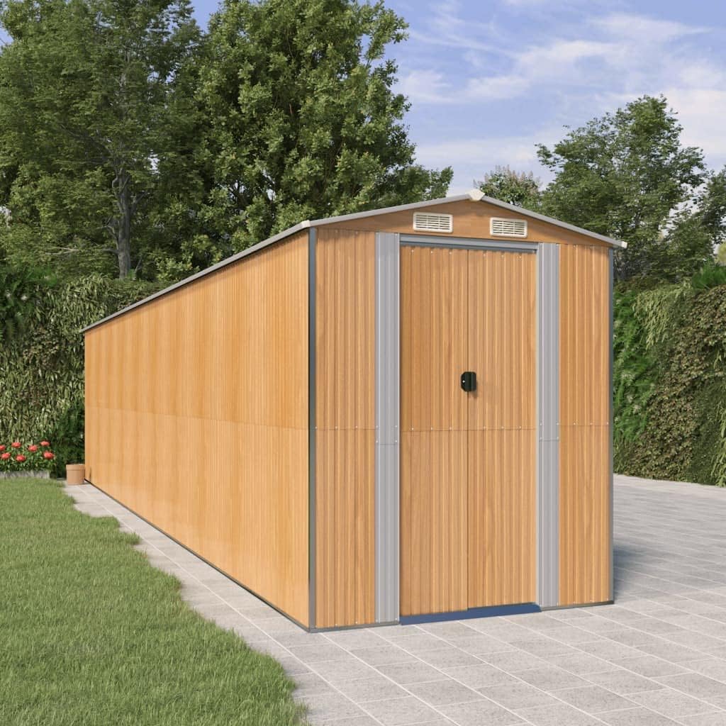 vidaXL Geräteschuppen Gerätehaus Garten Schuppen Gartenhaus Hütte Haus Laube Gartenschuppen Lagerschuppen Hellbraun 192x855x223cm Verzinkter Stahl