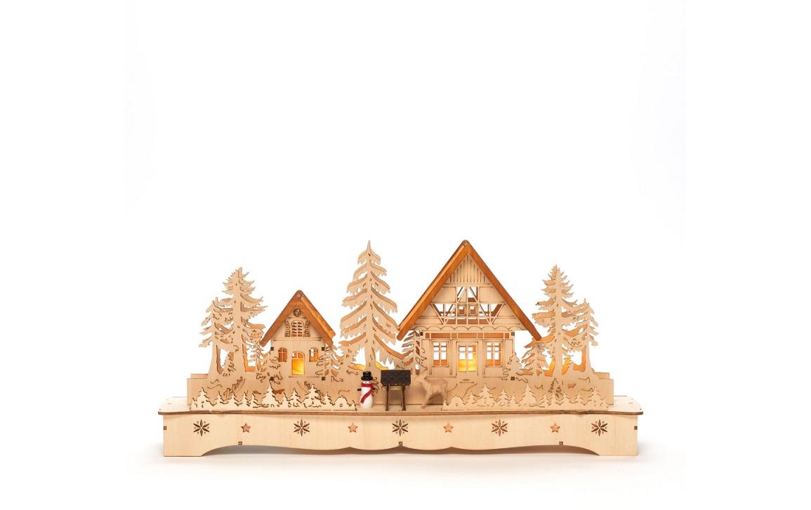 LED-Dekolicht Dorf mit Rentieren 43 x 19 cmFestliche Holzsilhouette