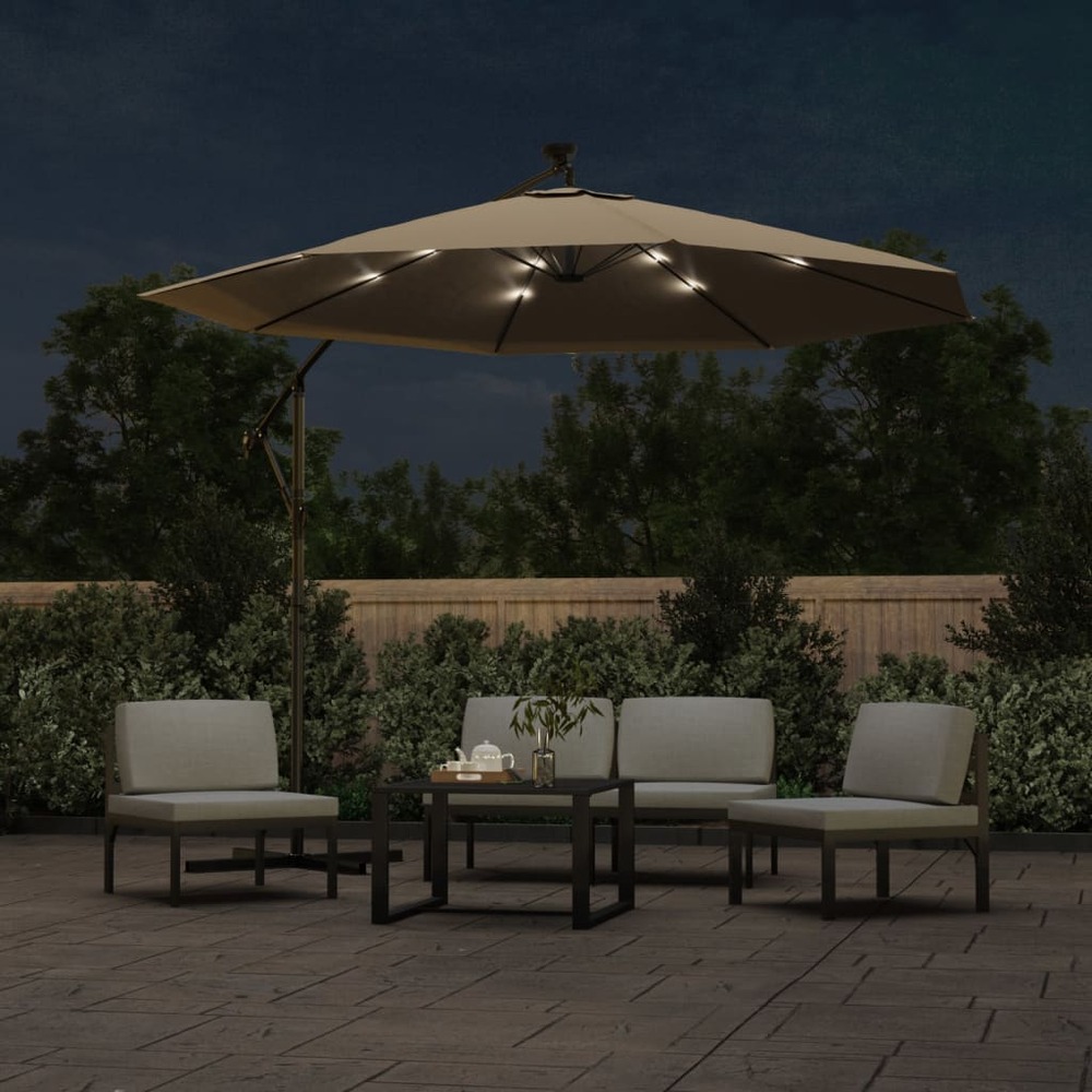 Parasol meuble de jardin en porte-à-faux led et mât en acier 300 cm taupe
