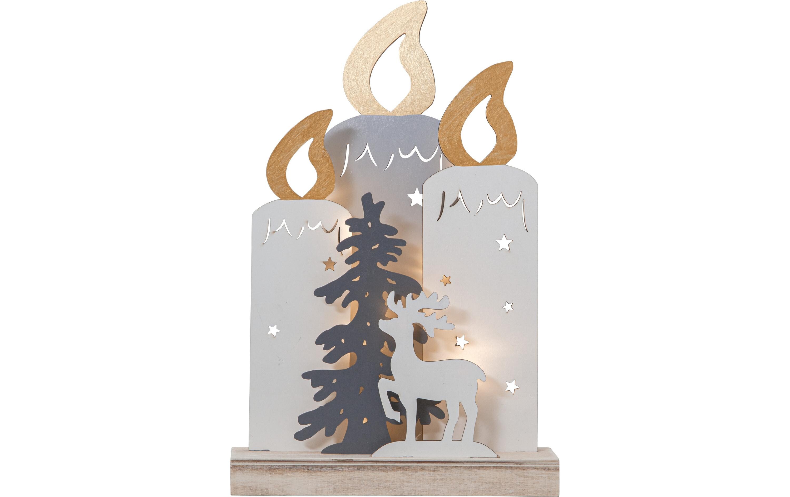 Tischdeko Kerzenständer Fauna, 34 cm, HolzBeleuchtete Weihnachtskerzen