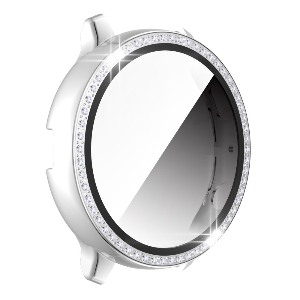 Samsung Galaxy Watch Active 2 (40mm) Galvanisierte Glitzer Strass Bumper Hülle   Display Schutzglas - Weiss / Silber