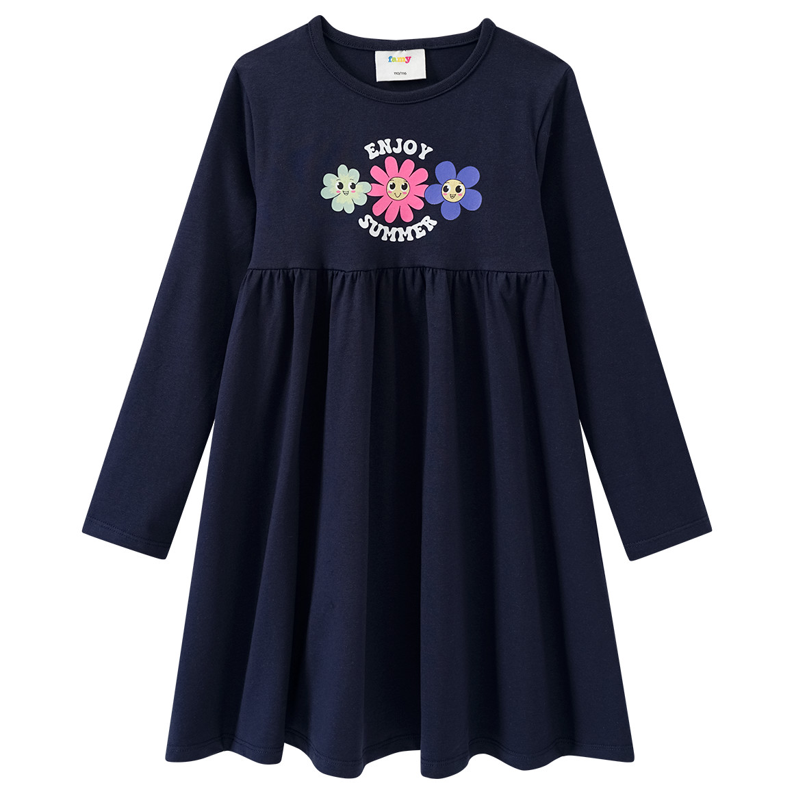 Famy 2 Mädchen Kleider mit Blumen-Prints dunkelblau / rosa