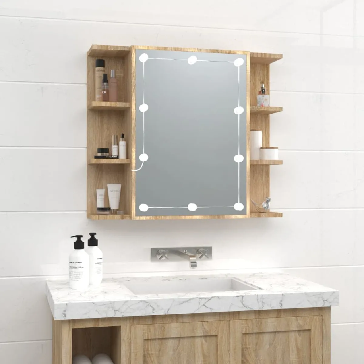 VidaXL Armoire à miroir LED - Chêne sonoma