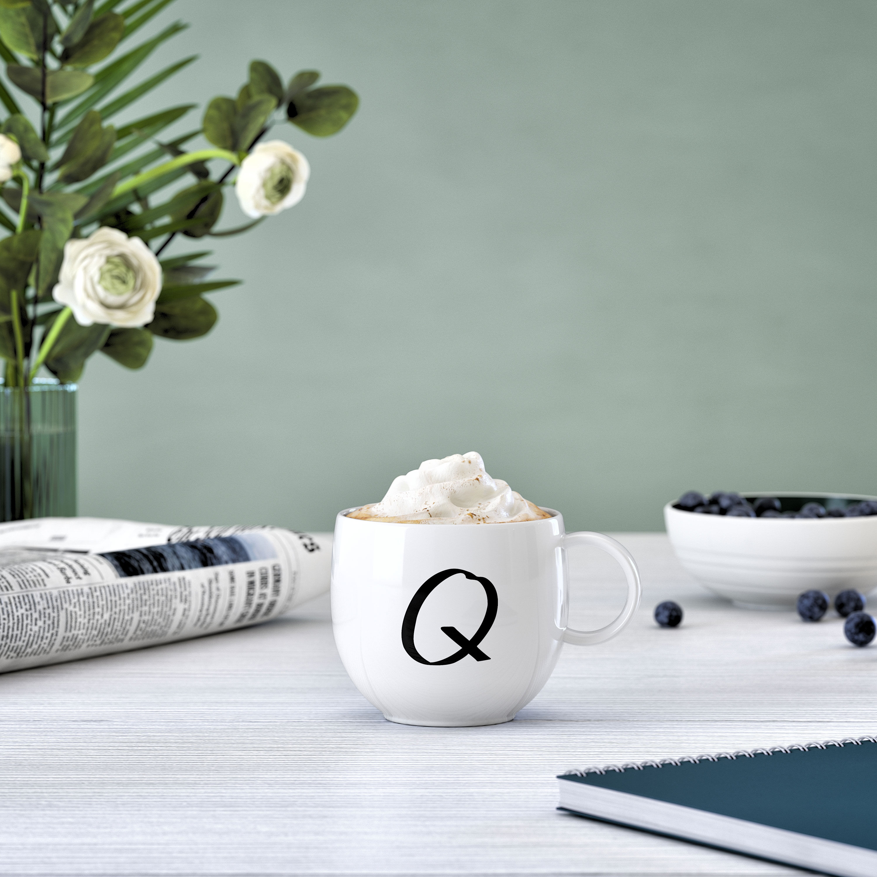 Letters Mug White, 9.9 oz, Premium Porcelain