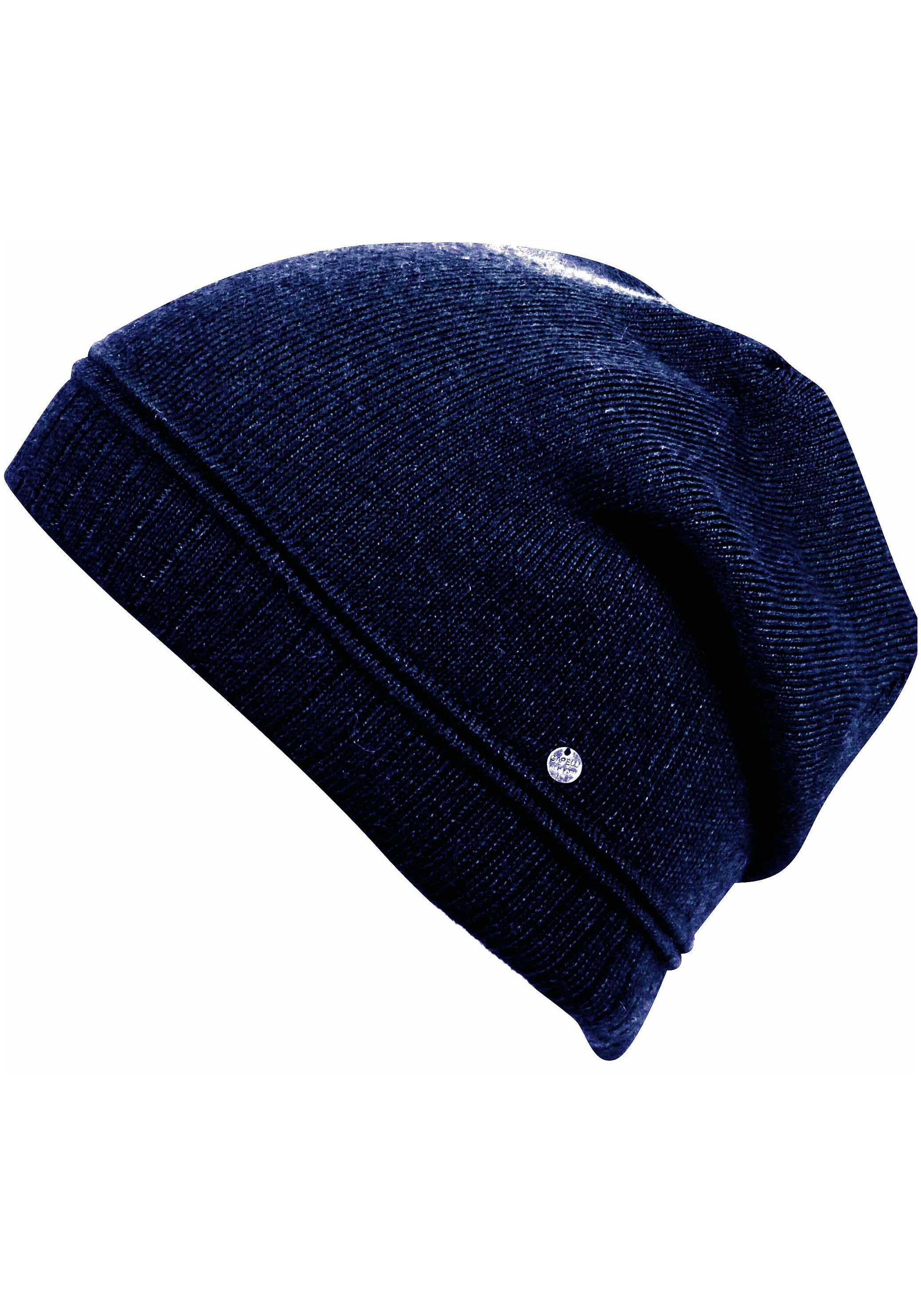 Capelli New York Beanie , Metall-Logo, gerafft, Feinstrick