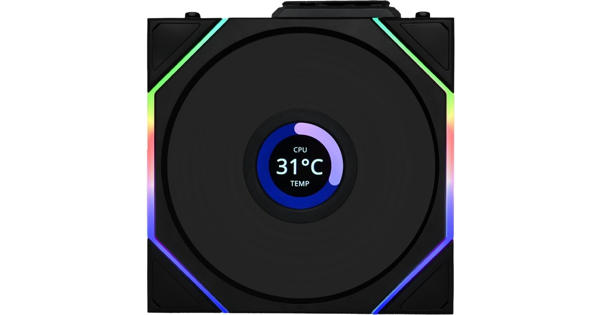 Lian LiUNI FAN TL 120 LCD Wireless Reverse Blade RGB case fan  (Zwart, 120 x 124 x 28 mm, PWM, 1x 9-pin USB)