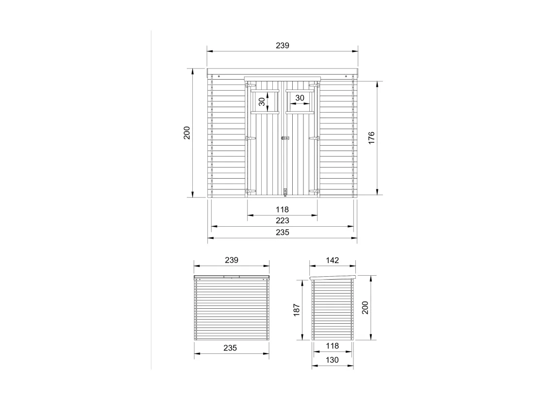 TIMBELA M310 Abri de jardin en bois - l239xL142xH200cm/2.63 m2