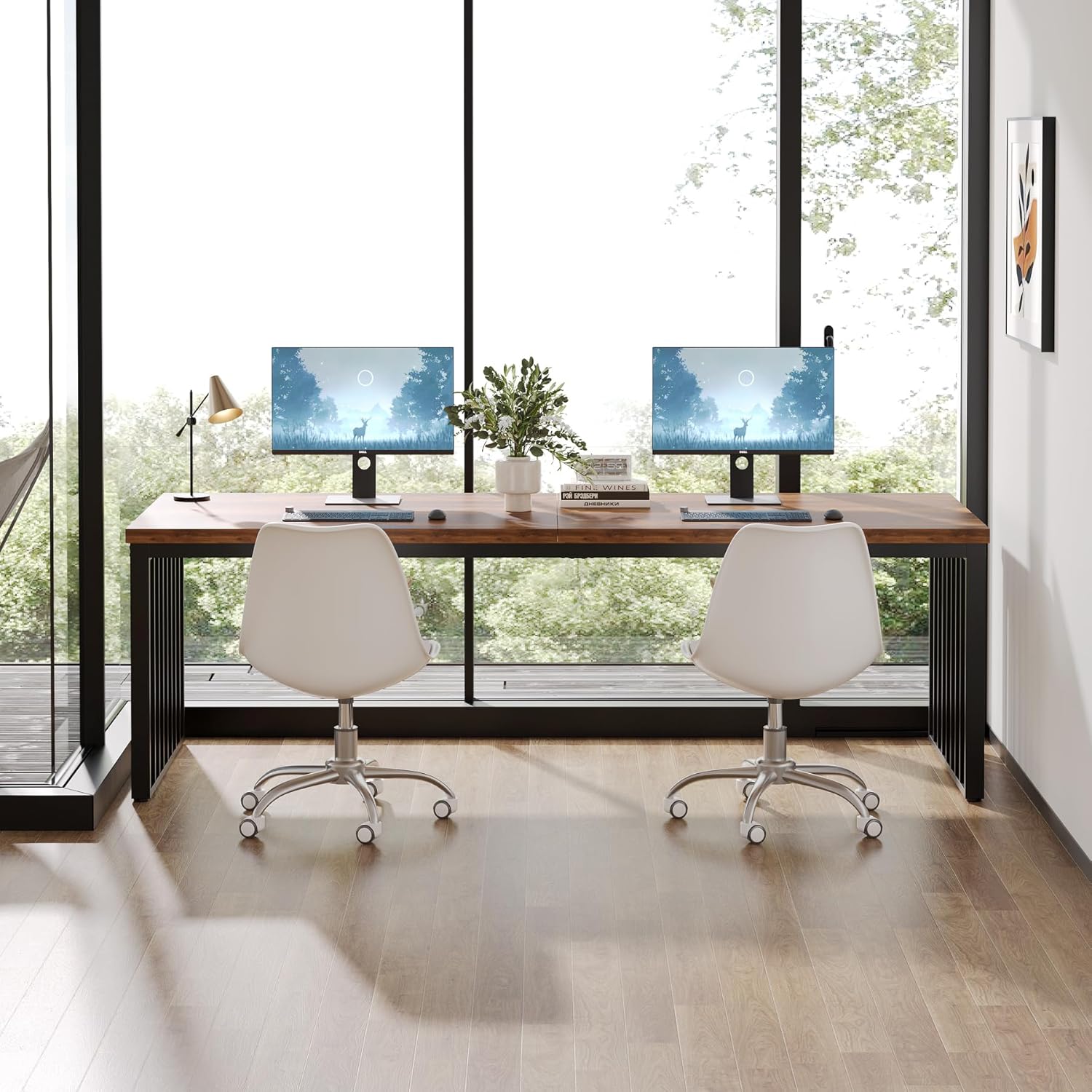 Tribesigns 180 cm Schreibtisch, großer Computertisch PC Tisch Bürotisch mit robustem Metallgestell, Arbeitsstation für Home Office zu Hause Schreibtische, Konferenztisch (ohne Stuhl) (Braun)