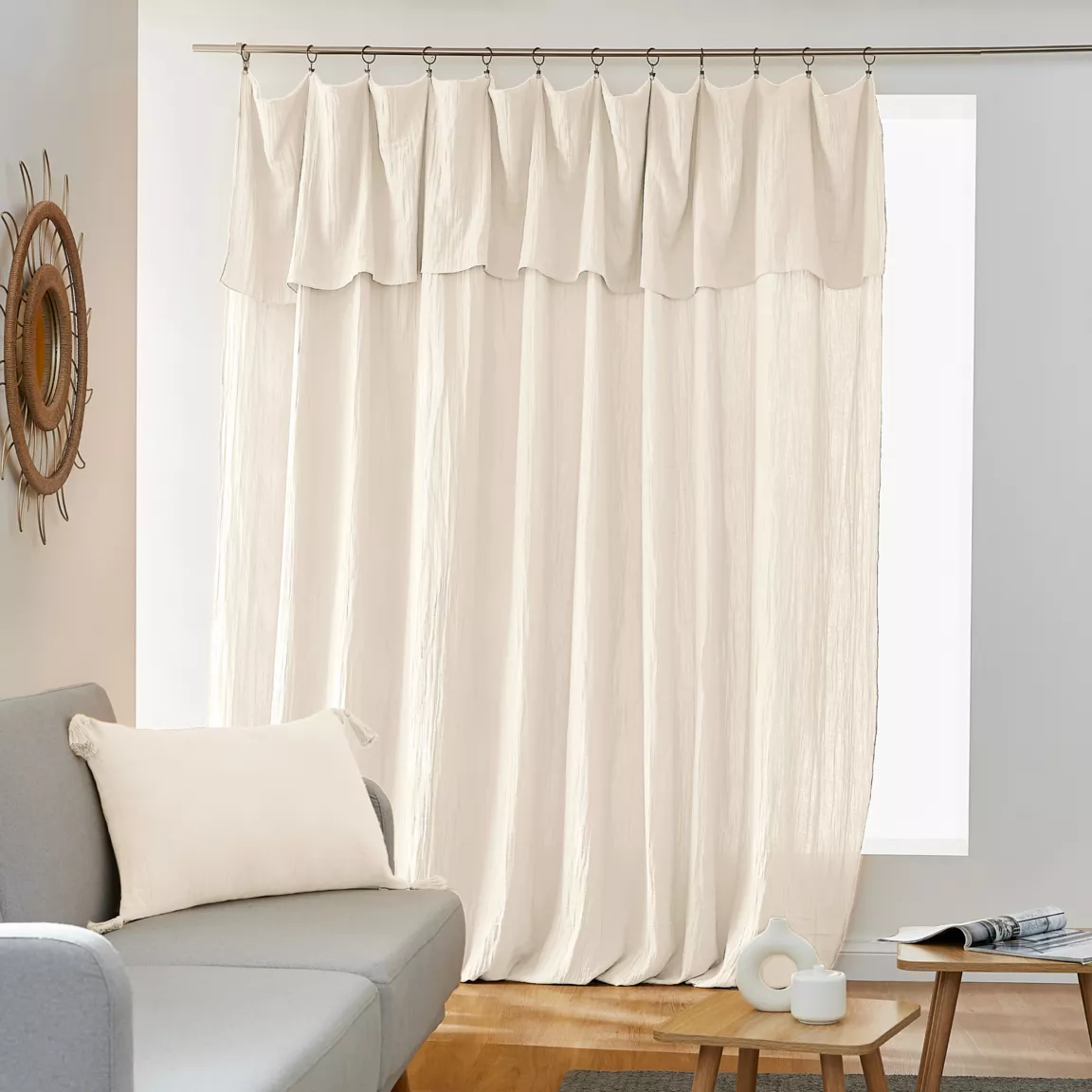 Rideau gaze de coton ajustable (280 x max 300 cm) Gaïa Beige pampa