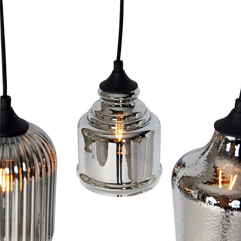Art deco hanglamp zwart met smoke glas 8-lichts - Hanne