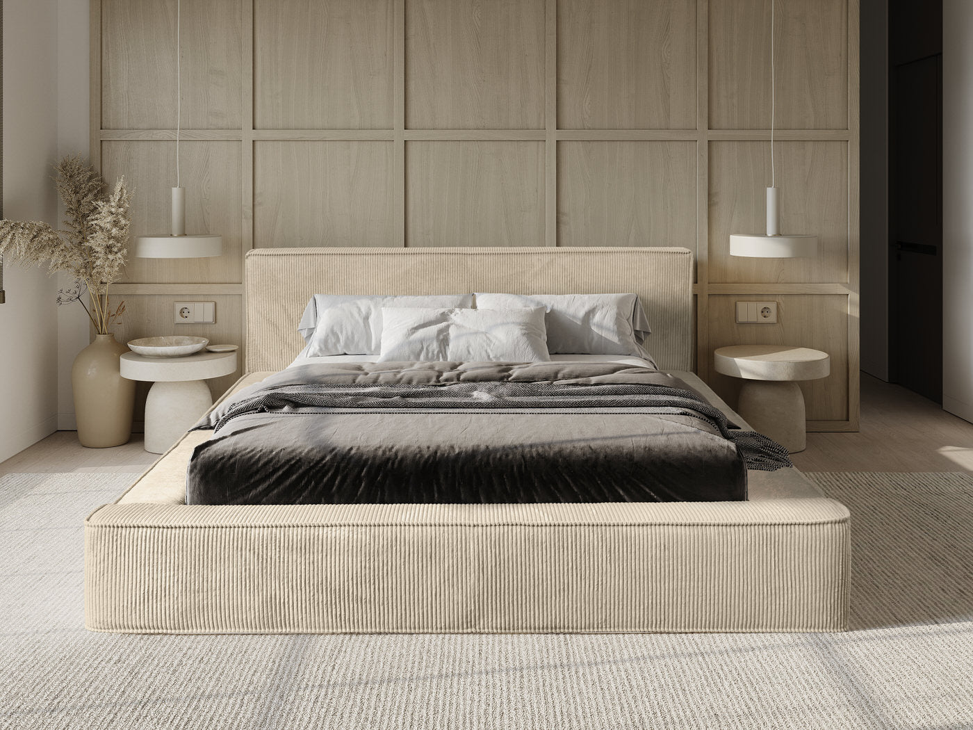 Trae Mobler Harmon 160 x 200 cm Gestoffeerd Bed Beige