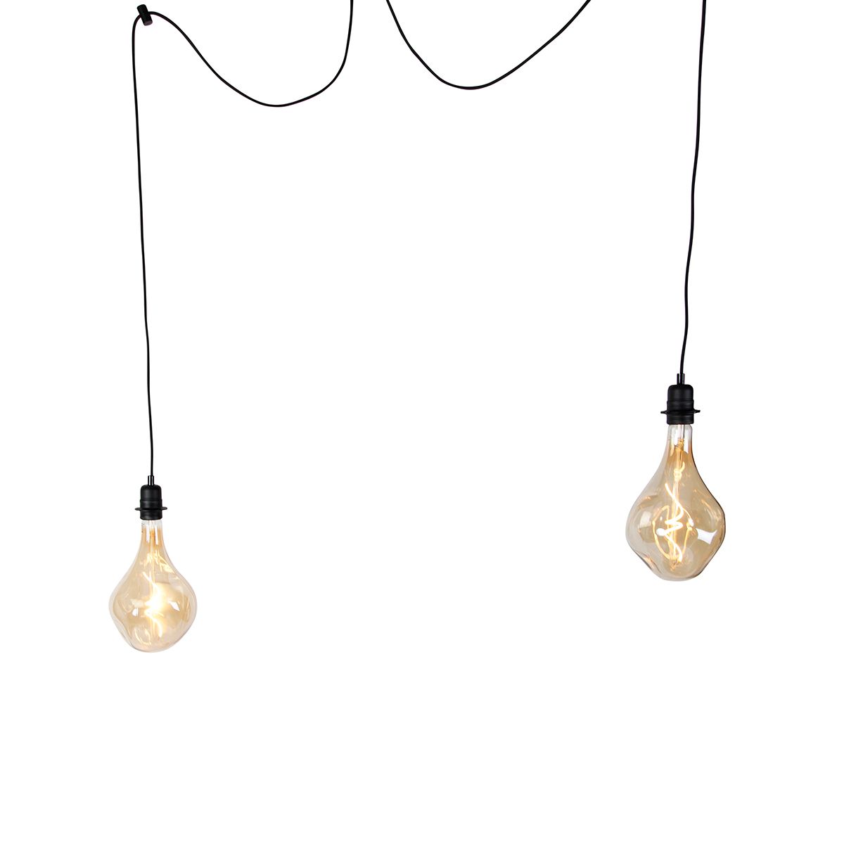 Hanglamp zwart 2-lichts incl. LED goud dimbaar - Cava Luxe