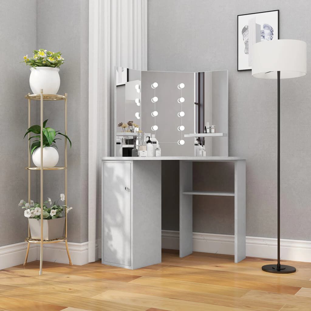vidaXL Hoekkaptafel met LED-verlichting betongrijs 111 x 54 x 141,5 cm